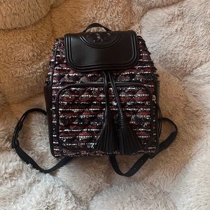 NWT Tory Burch Fleming Tweed Backpack in Boucle Lurex Tweed
